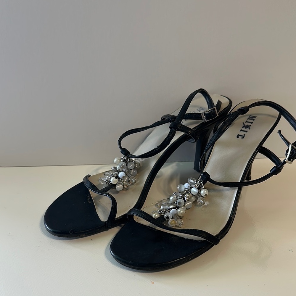 MIXIT Black Strappy Sandals with Embellishments